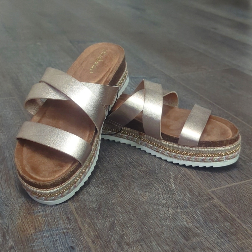 Altar'd State Metallic Rose Gold Platform Slide Sandals